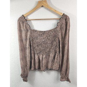 Urban Romantics Women's Leopard Print Baby Doll Top Ruffle Sleeves Size Medium